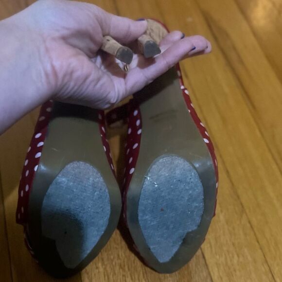 Guess Red/White Polkadot Open Toe Heeled Shoes - Picture 9 of 9